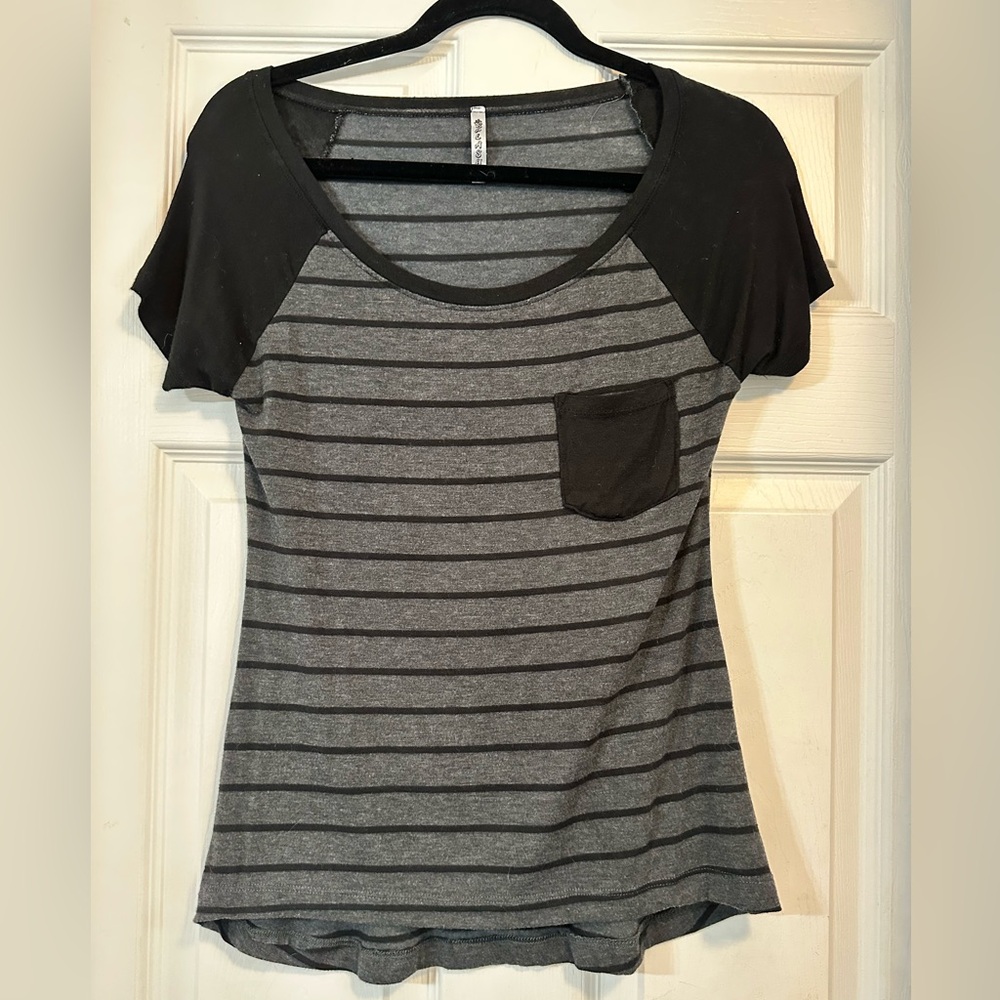 Splash Gray and Black Raglan Fitted Tee